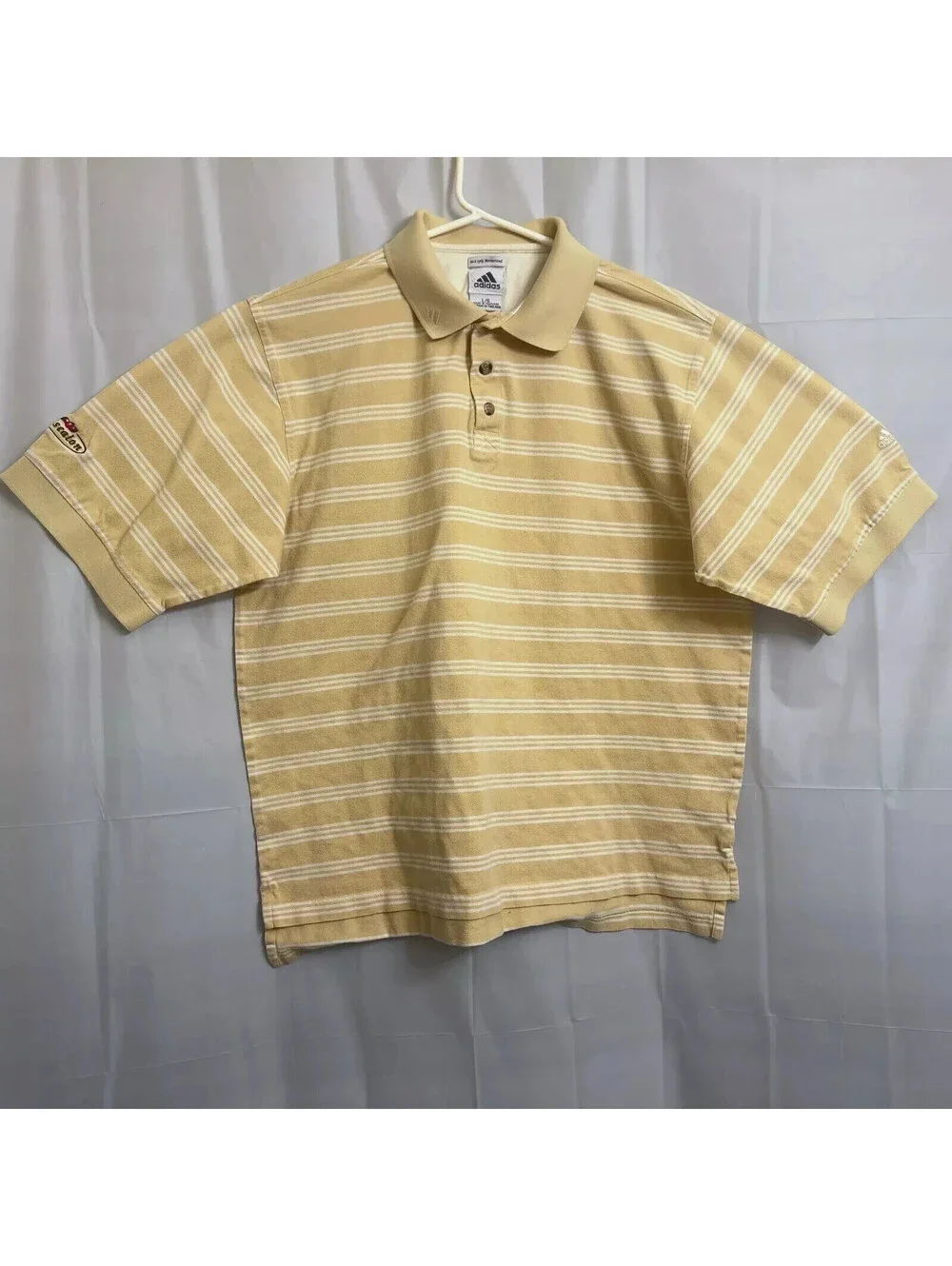 Adidas 60's 2 Ply Mercerized Polo Shirt Men's Large Yellow White Striped Escalon